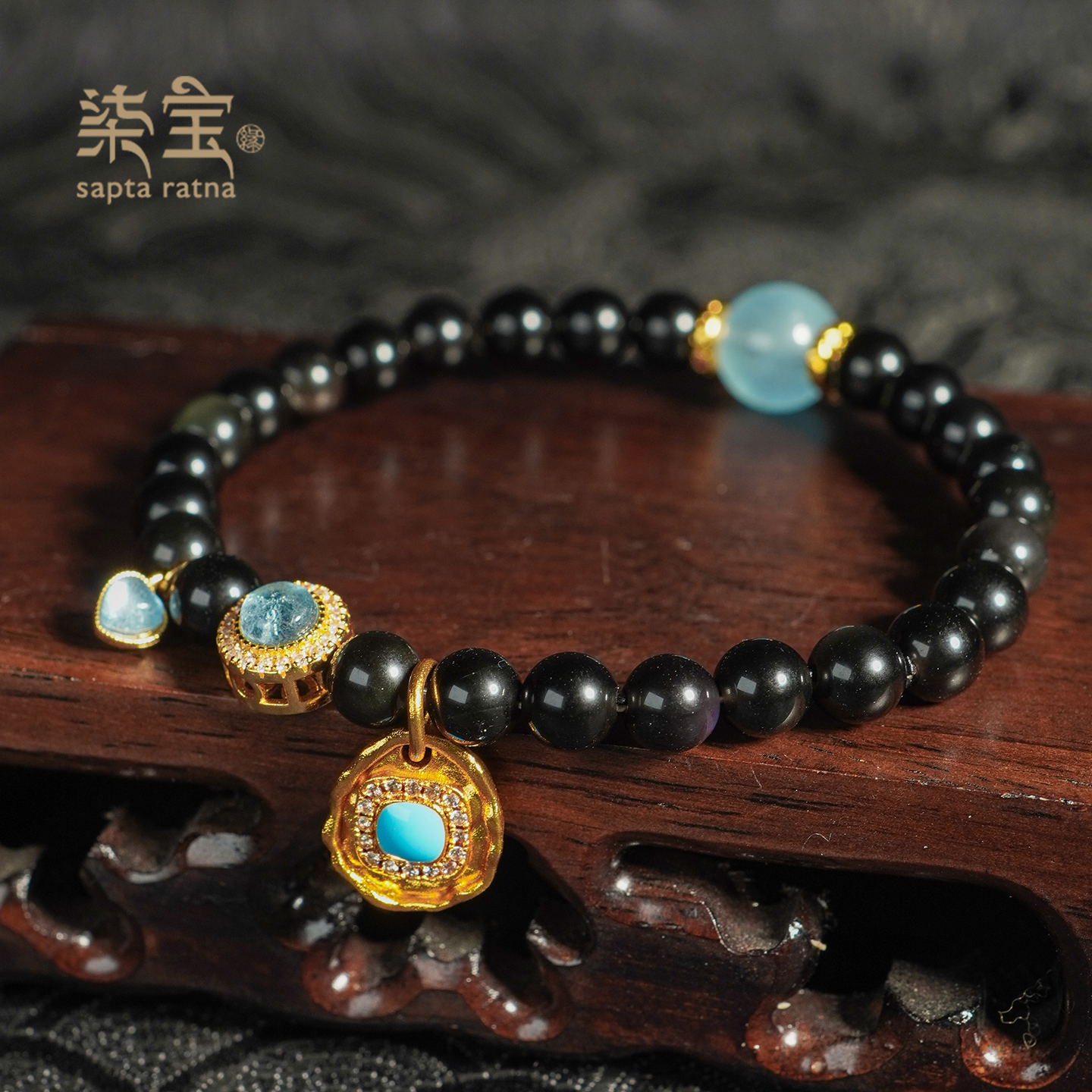 七宝缘天然黑曜石手串女款手链