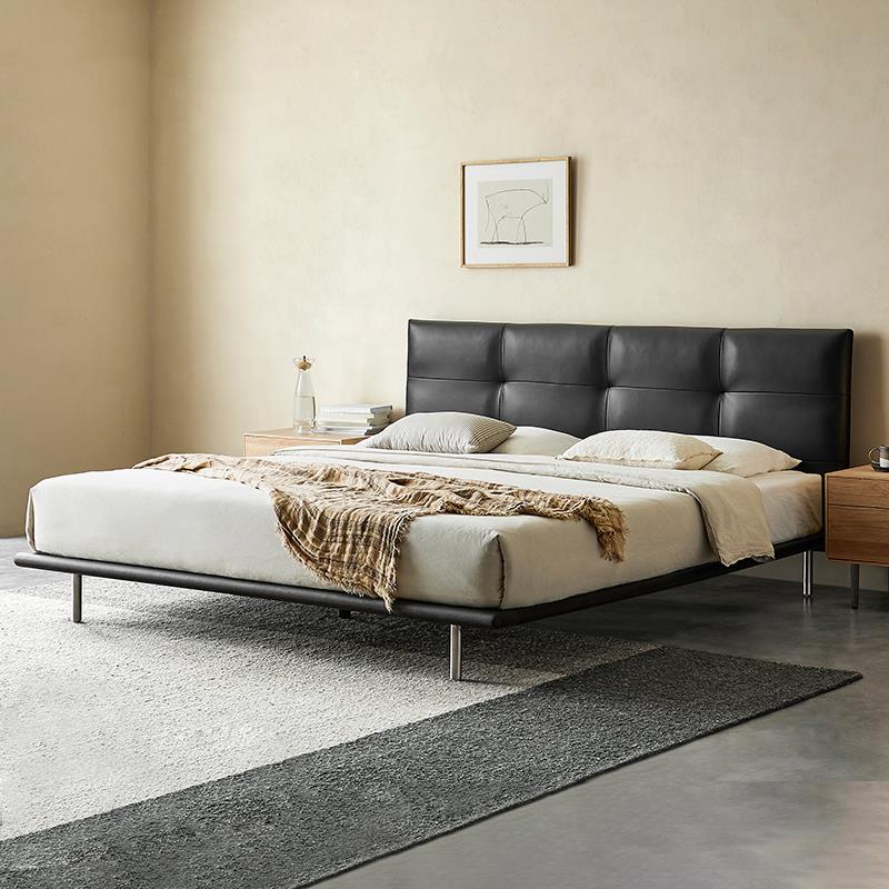 朴笙记大巧克力真皮床现代简约北欧意式极简主卧婚床榉木排骨架床