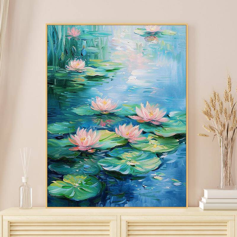 莫奈睡莲diy数字油画 高级感荷花手工填色丙烯花卉解闷油彩装饰画图片