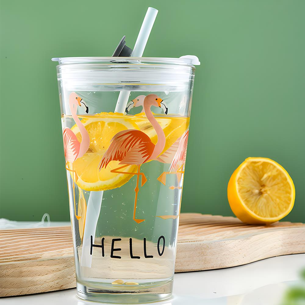 这个咋样！网红双饮卡通玻璃杯吸管杯牛奶杯大容量儿童成人喝水杯