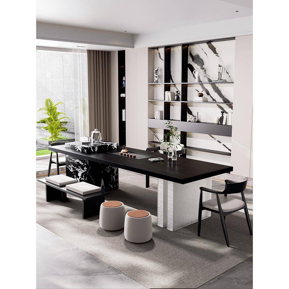 现代简约实木茶桌椅组合岛台客厅家用办公室大板泡茶台轻奢高级感