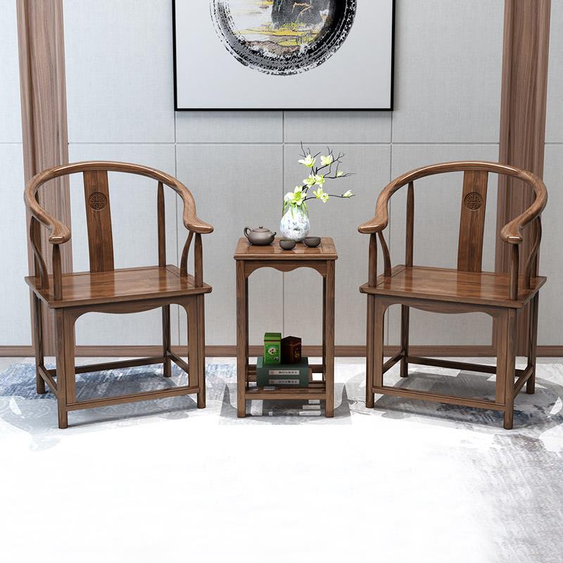 新中式实木椅子南榆木圈椅牛角椅围椅月牙椅三件套梳背椅扶手官帽