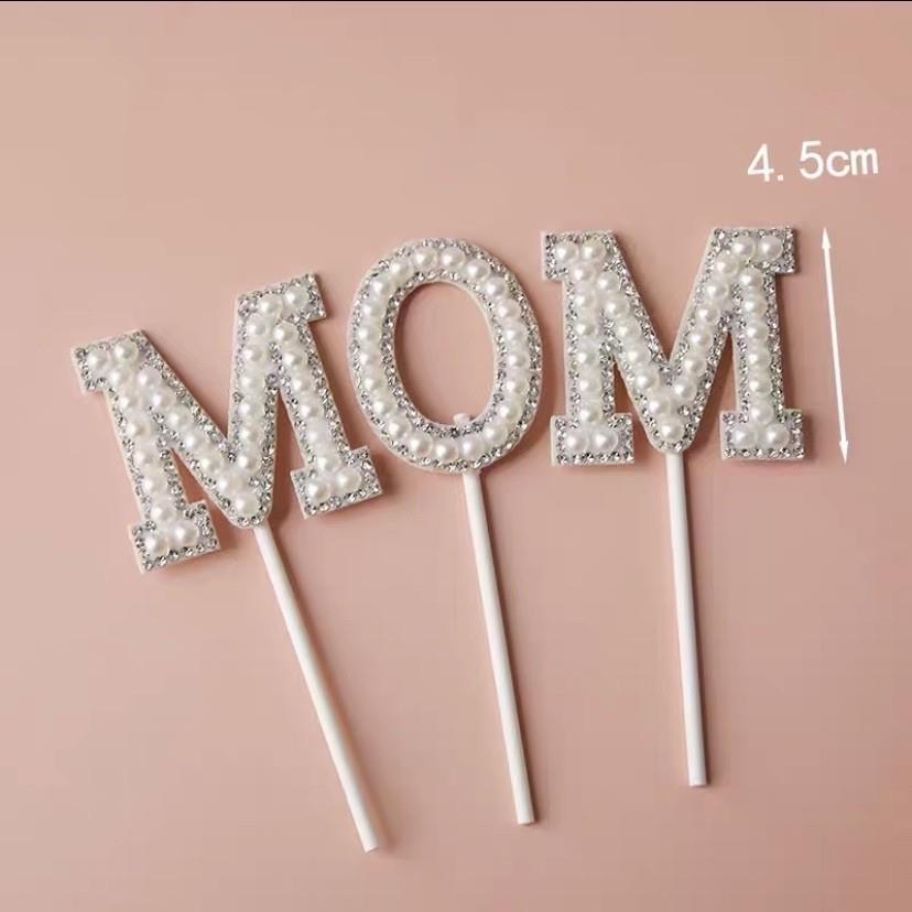 母亲节珍珠插牌MOM珍珠插牌Mum插牌妈妈母亲节快乐生日蛋糕