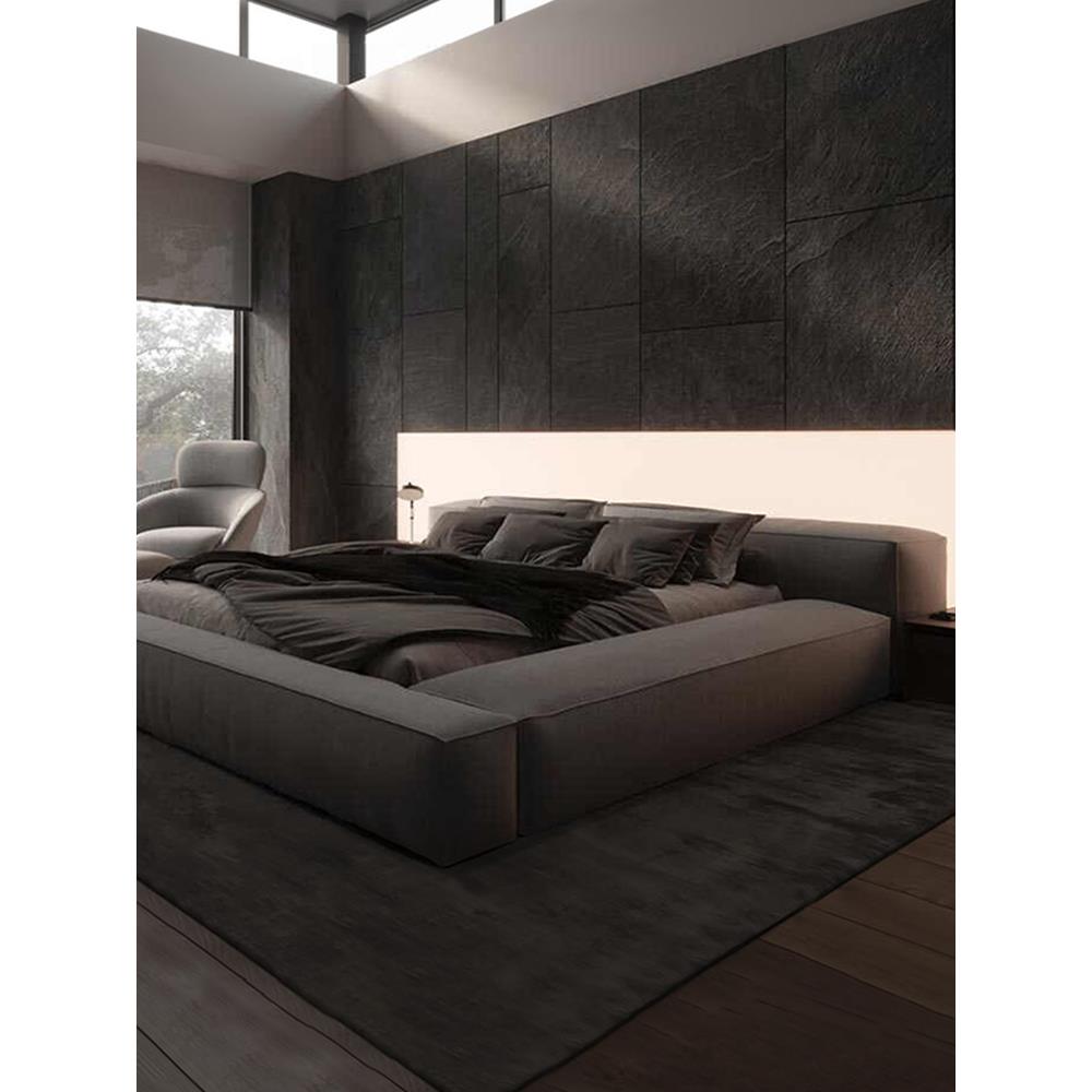 朴笙记豆腐块侘寂风奶油风布艺床小户型软包北欧双人床榉木排骨架