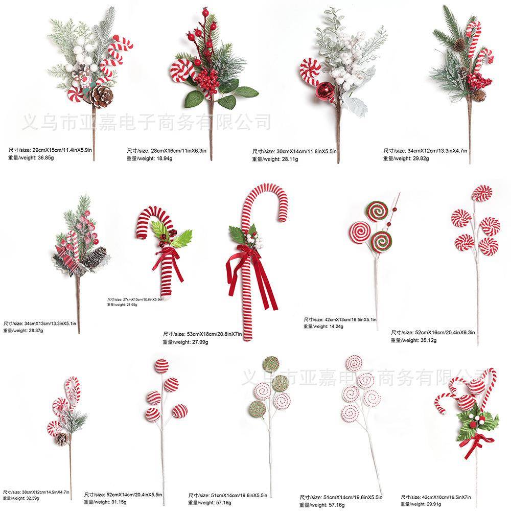 圣诞树花枝 圣诞糖果棒棒糖 松枝插枝装饰 场景布置装扮