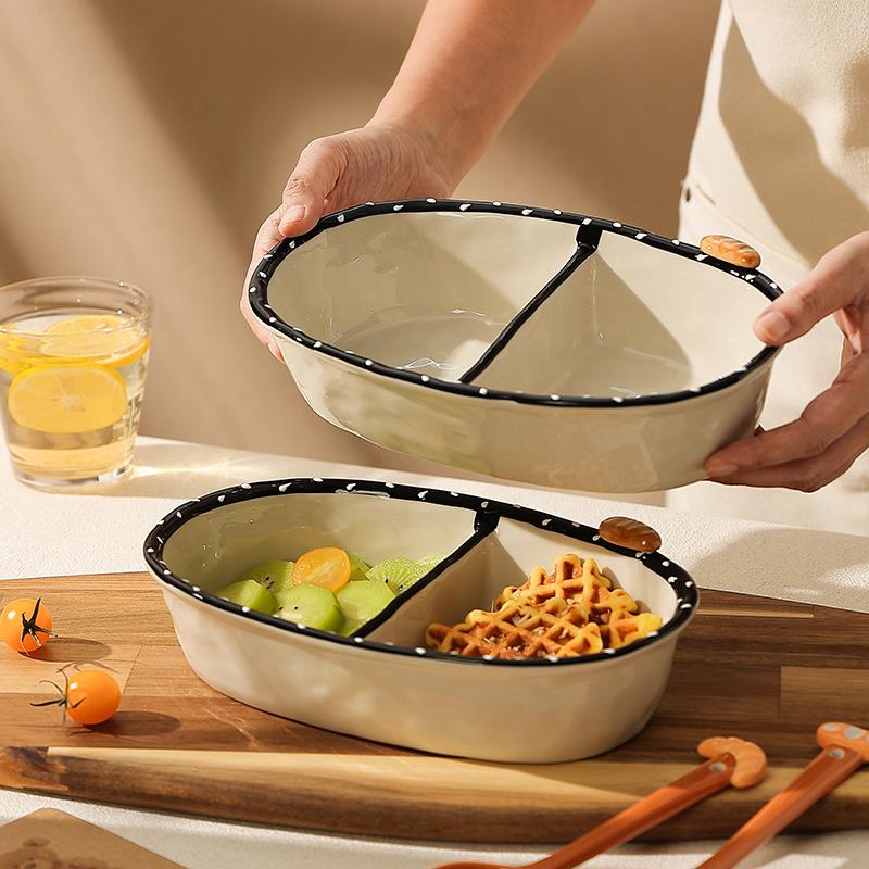 陶瓷轻食分餐盘分格大人大容量加深盘分餐碗家用面包盘子漂亮勺子