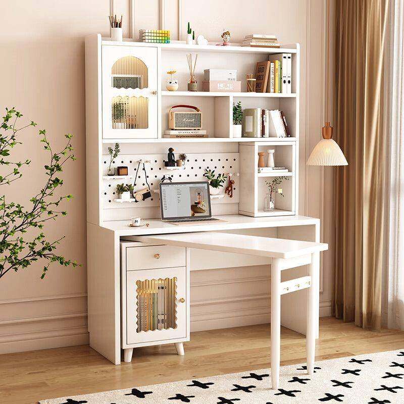 实木书桌书架一体桌转角书柜学习儿童旋转写字桌洞洞板学生电脑桌