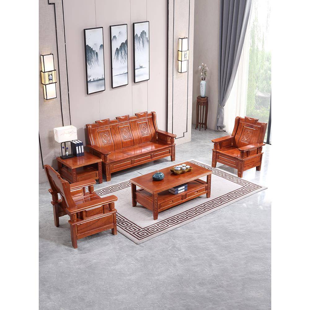 中式实木沙发客厅三人位小户型农村自建房堂屋香樟木木质木头家具