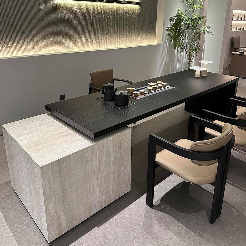 新中式茶桌烧水壶茶盘一体嵌入式2025新款高端茶室办公室实木茶台