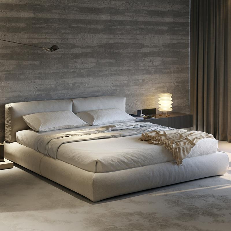 朴笙记豆腐块侘寂风奶油风布艺床小户型软包北欧双人床榉木排骨架