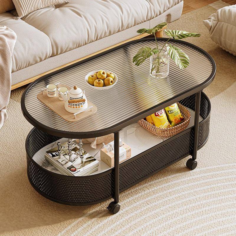 可移动客厅茶几小户型边几奶油风新款沙发边几玻璃收纳推车小茶几