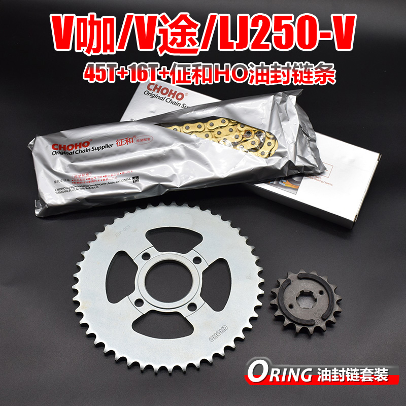 适用龙嘉V咖/V途250大小链轮 复古摩托车LJ250-V牙盘静音油封链条