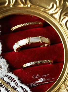 费加罗的婚礼。超精致风天z然白蝶贝星星麦穗三件套银戒指