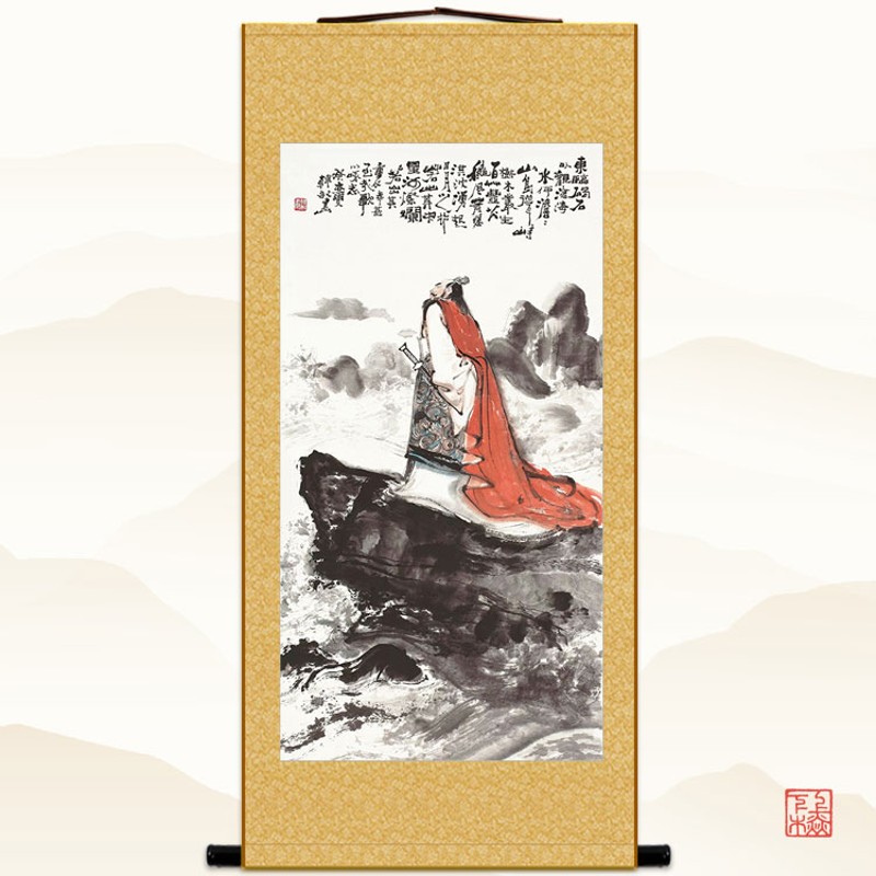 东临碣石诗意图 曹操孟德画像 三国人物绢布卷轴挂画书房装饰字画