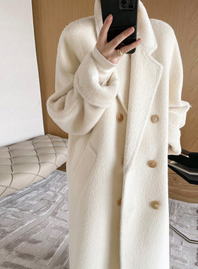 2025白色羊绒大衣女中长款皇室婴驼羊驼毛冬季加厚保暖毛呢外套