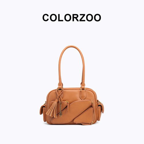 COLORZOO新款原创保龄球真皮高级感复古手提包女大容量单肩斜挎包