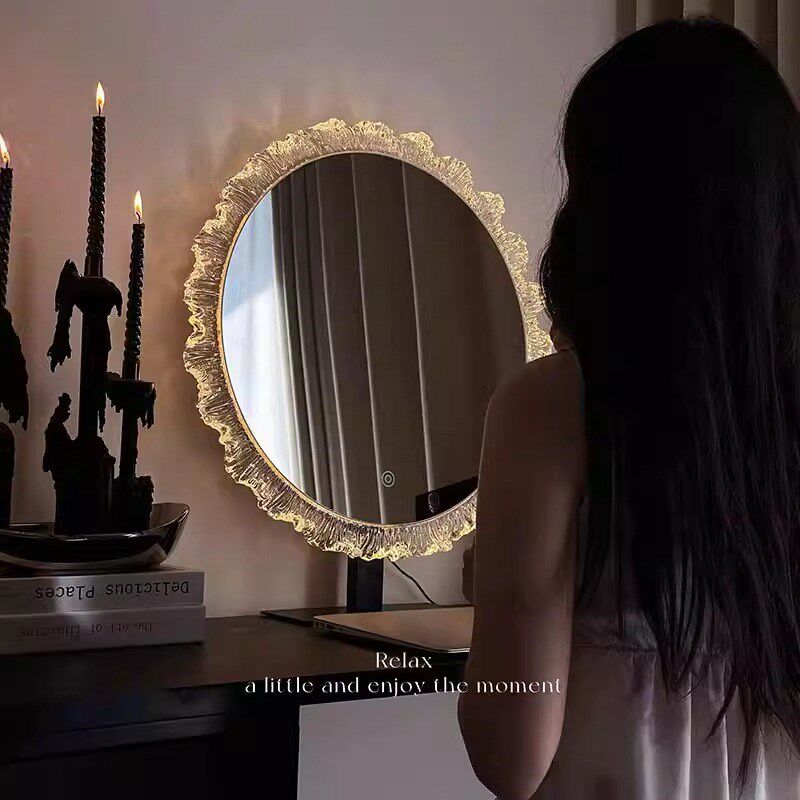 【好物体验专享】云o朵化妆镜台式镜子卧室旋转梳妆镜带灯化妆镜