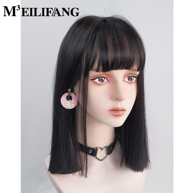 黑长直假发c全头套锁骨发减龄中长齐刘海自然一刀切jk女团网红整