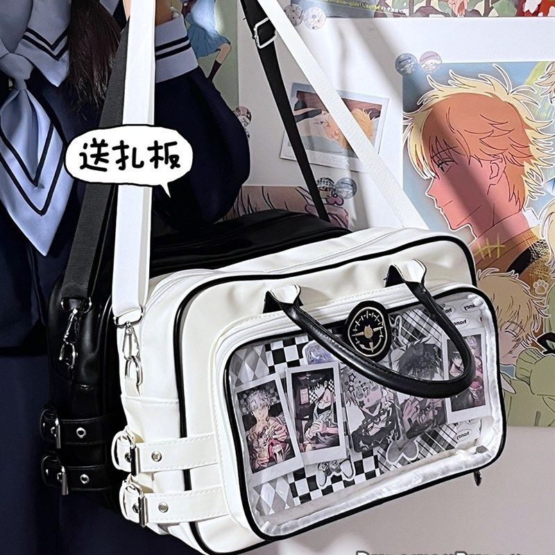 校园透明斜挎单肩手提日常大容量吧唧扎谷L痛包女百搭外置痛层上