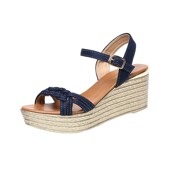 女202k1夏季 新款 坡跟松糕底一字扣女鞋 中跟凉鞋 高跟露趾女士凉鞋