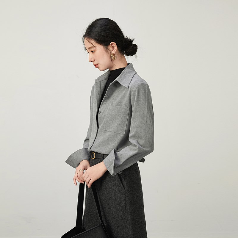 磨毛衬衫女冬季高级感通勤职业内搭D加厚衬衣叠穿长袖打底气质工