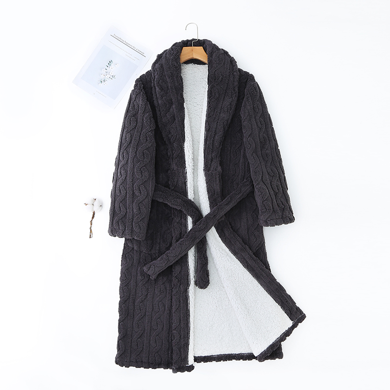 睡袍男冬季加绒加厚长版一体式羊羔绒浴袍法兰绒晨袍睡衣男款长袍