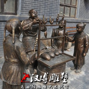 玻璃钢铸铜吹糖人人物主题雕塑民俗文化民间手艺吹糖人园林雕塑