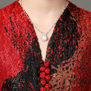 中老年真丝连衣裙中年妈妈装春秋双层褶皱大码女士婚宴婆婆旗袍裙