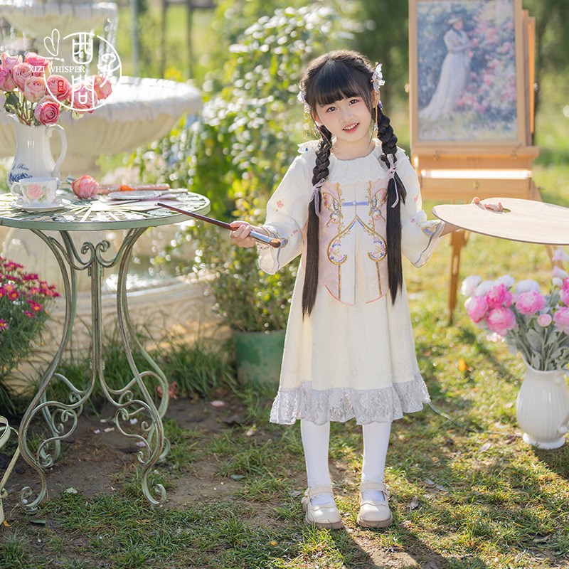 西子问汉服女童春装2025新款国风连衣裙儿童新中式公主裙套装幻梦