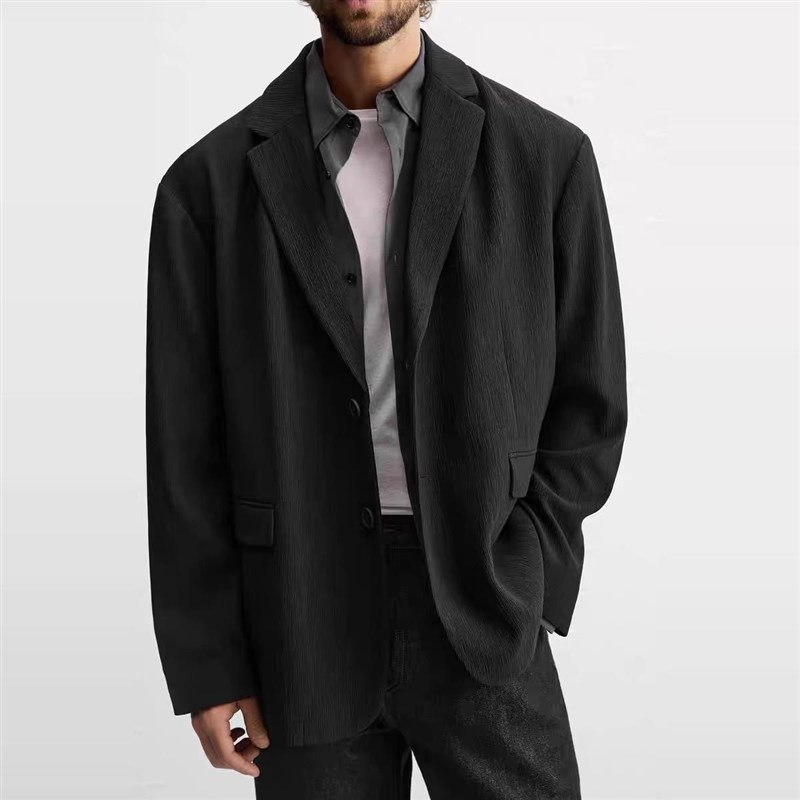2024秋季新品男装宽松黑色商务复古休闲长袖西装外套西服 7380910
