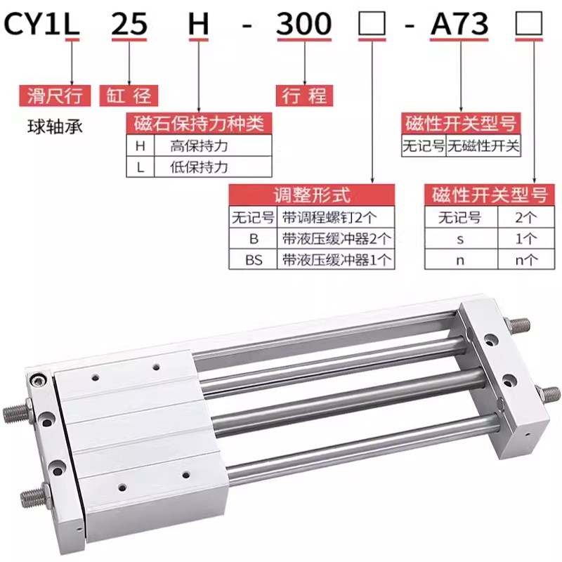 CY1L磁偶式无杆气缸CY1L/6/10/15/20/25/32/40-100-200-300-400