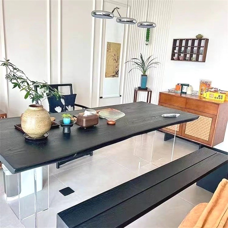 定制榆木板实木板整张长方形自然边松木板桌面板厚吧台板榆木大板