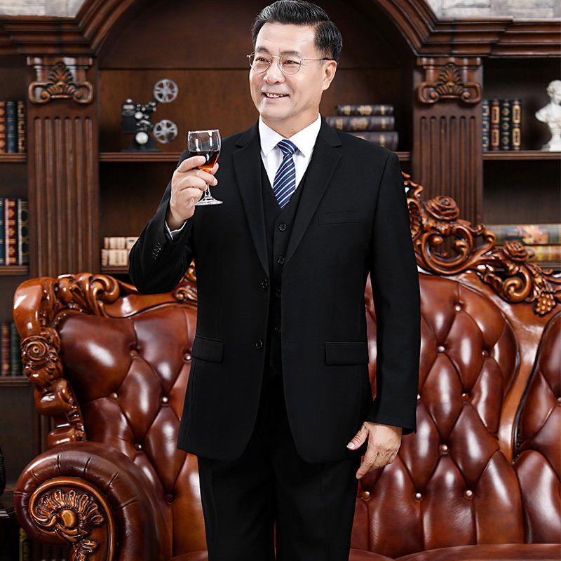 结婚礼服西服套装正装中年男士西装外套父亲中老年人爸爸装三件套