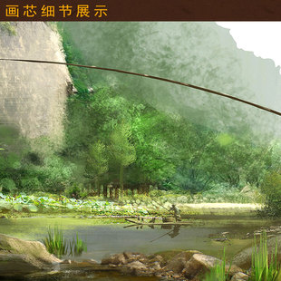 姜太公钓鱼图 姜子牙人物横幅挂画 书房客厅装饰画横批画定制订做