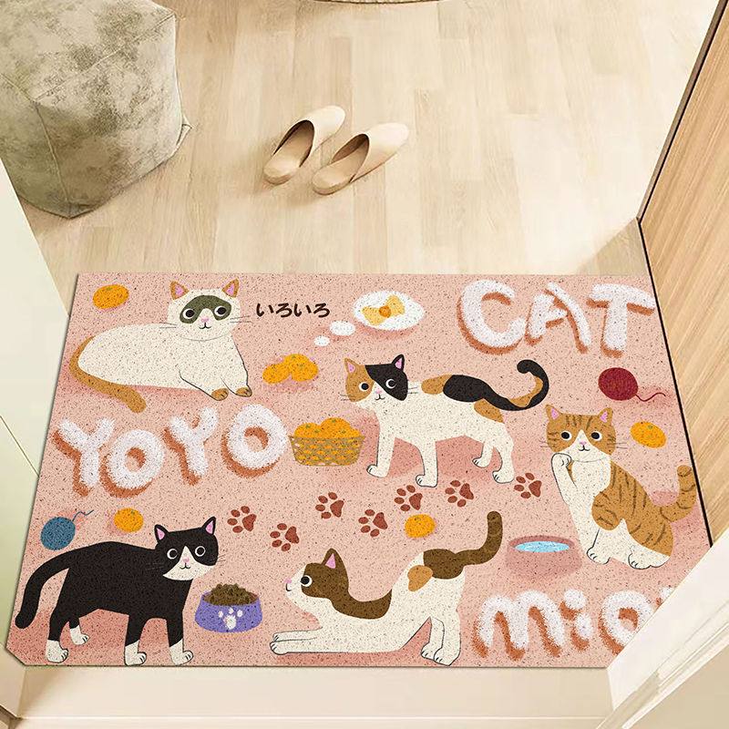 卡通宠物入户门玄关丝圈地垫加密PVC可裁剪地毯双面防滑家用脚垫