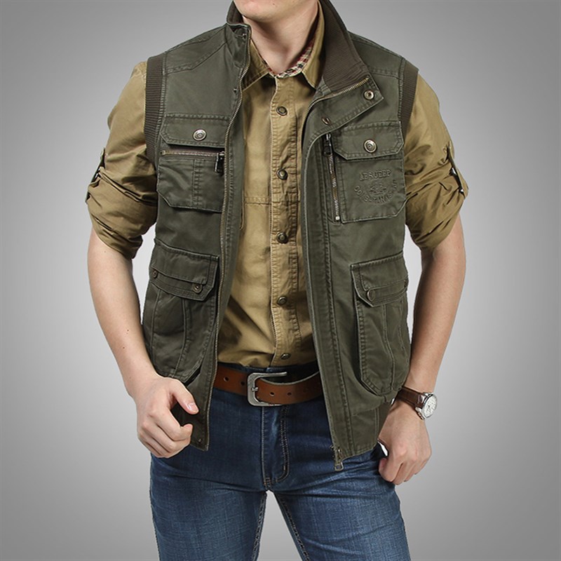 见展车男装摄影马甲导演背心多口袋户外钓鱼纯棉马夹男春秋外套