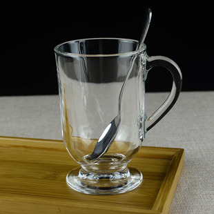 欧式玻璃咖啡杯拿铁杯子透明家用带勺简约个性创意耐热下午茶杯