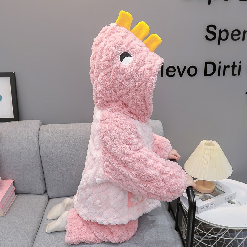 女童睡衣冬季2024新款加厚款珊瑚绒三层夹棉秋冬款女孩卡通家居服