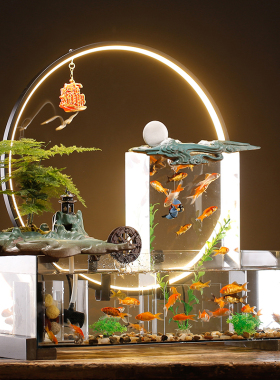 创意鱼缸流水摆件桌面家用水族箱家居客厅办公室装饰品免换水鱼缸