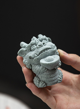 创意青砂石麒麟送宝鱼缸景观造景茶宠中式家居桌面动物摆件装饰品