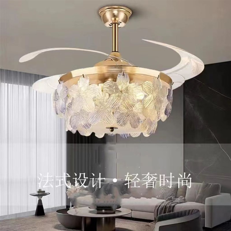 2024新款法式轻奢餐厅风扇灯创意浪漫客厅卧室吊扇灯静音大风力