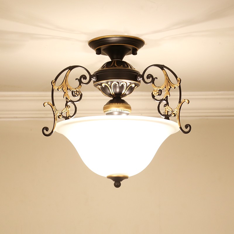 美式简约阳台过道半吸顶灯led铁艺玄关入户门厅欧式复古走廊吊灯