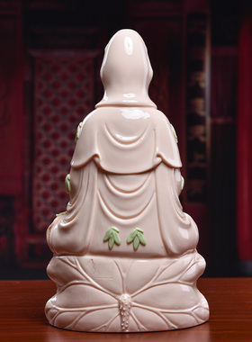 戴玉堂陶瓷微笑坐莲南海观音佛像客厅家用供奉摆件观世音菩萨神像