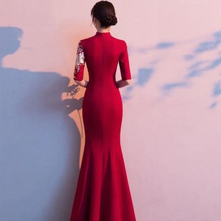 新中式红色敬酒服改良旗袍新娘高级感订婚结婚礼服鱼尾长款连衣裙