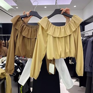 一字领上衣荷叶边衬衫白色甜美仙气网红款博主风露肩性感可爱小个