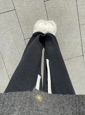 黑灰色糯米裤女款冬季大码胖mm加绒裤子粗腿屁股大显瘦休闲阔腿裤