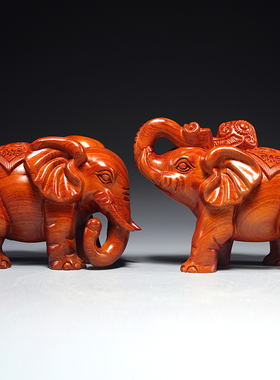 花梨木雕刻大象摆件一对家居客厅电视柜实木象装饰工艺品乔迁送礼
