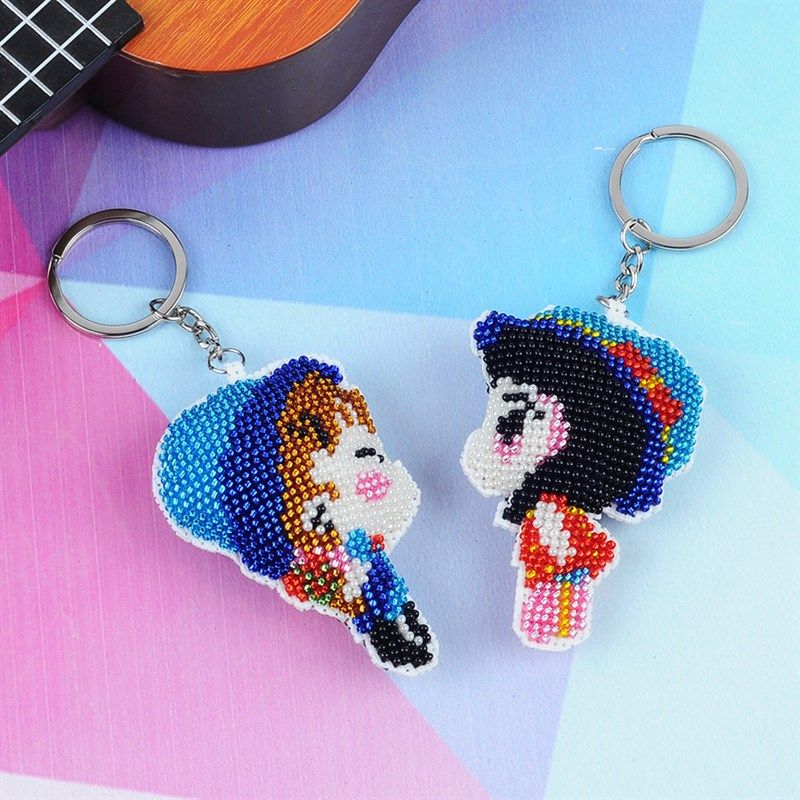 珠绣不离不弃情侣钥匙扣挂件一对珠绣十字绣穿珠车钥匙挂饰手工物,居家布艺,十字绣套件,淘宝优惠券,粉丝福利购,淘宝优惠卷