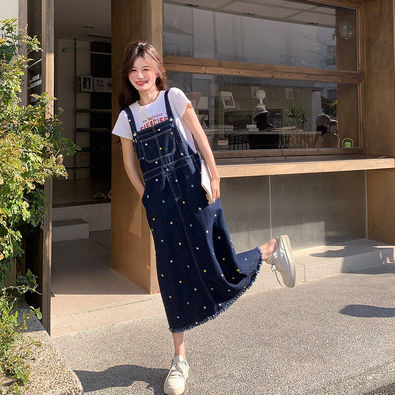 彩色波点牛仔背带裙女2025夏季新款学院风超好看小V个子减龄两件