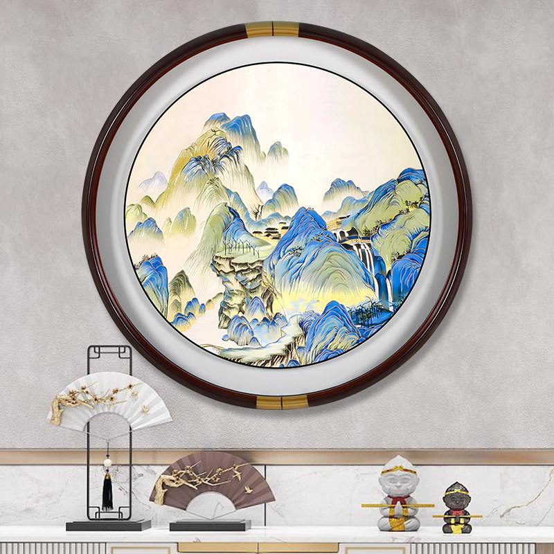 客厅沙发背景墙装饰画入户玄v关铜挂画餐厅高级新款简约千里江山
